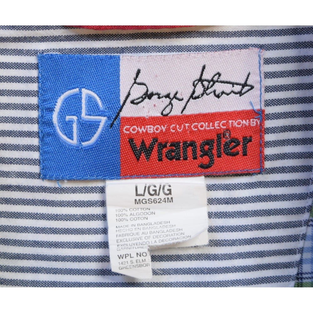 Wrangler George Strait Cowboy Cut Mens L Blue Green Plaid Western Shirt - Picture 10 of 11